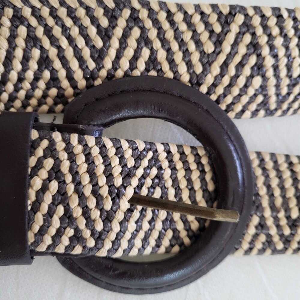Woven Black & Cream Women's Belt with Round Buckle - Picture 3 of 12